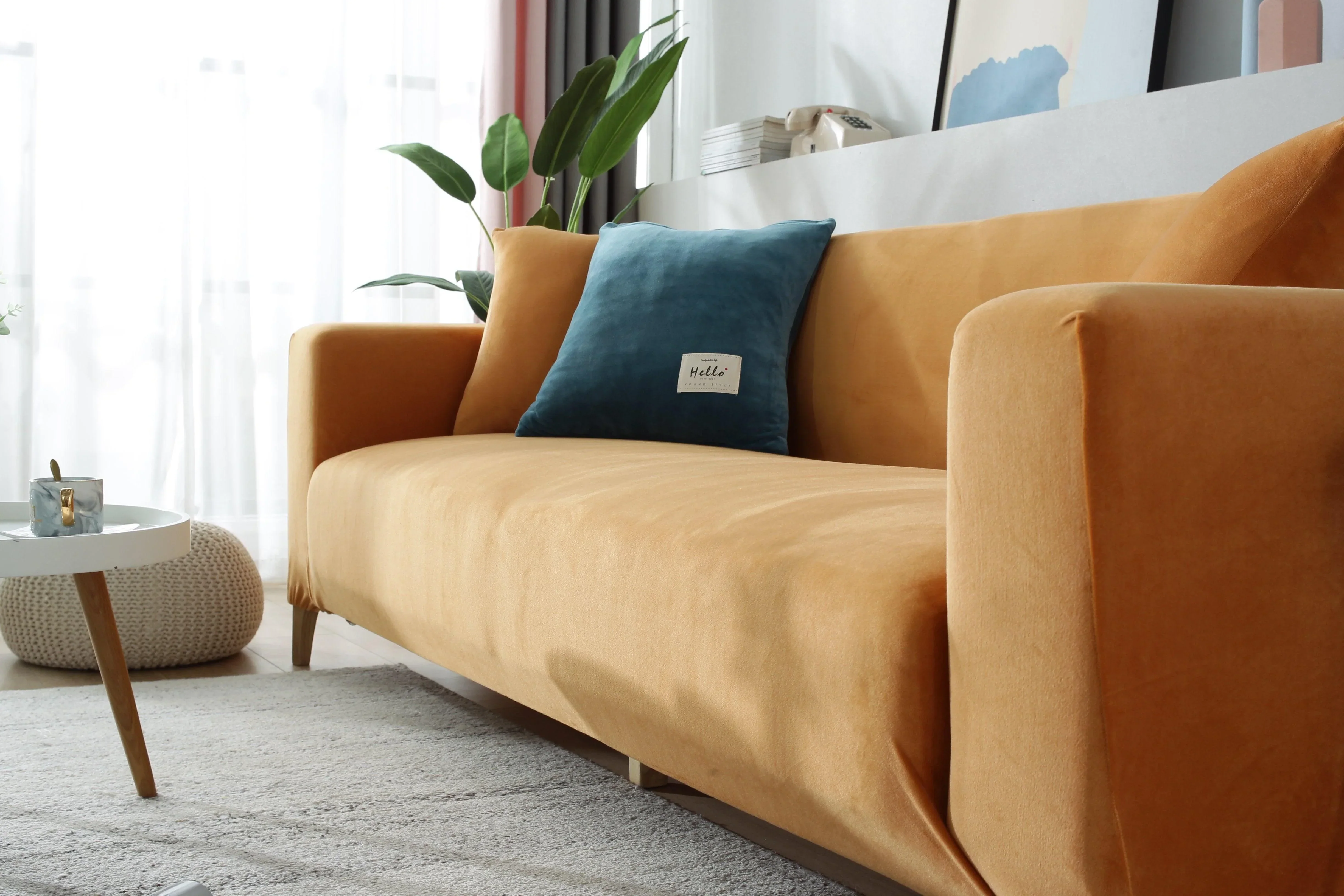 Sofa Cover - Velvet - Orange - Adaptable & Expandable - Image 7