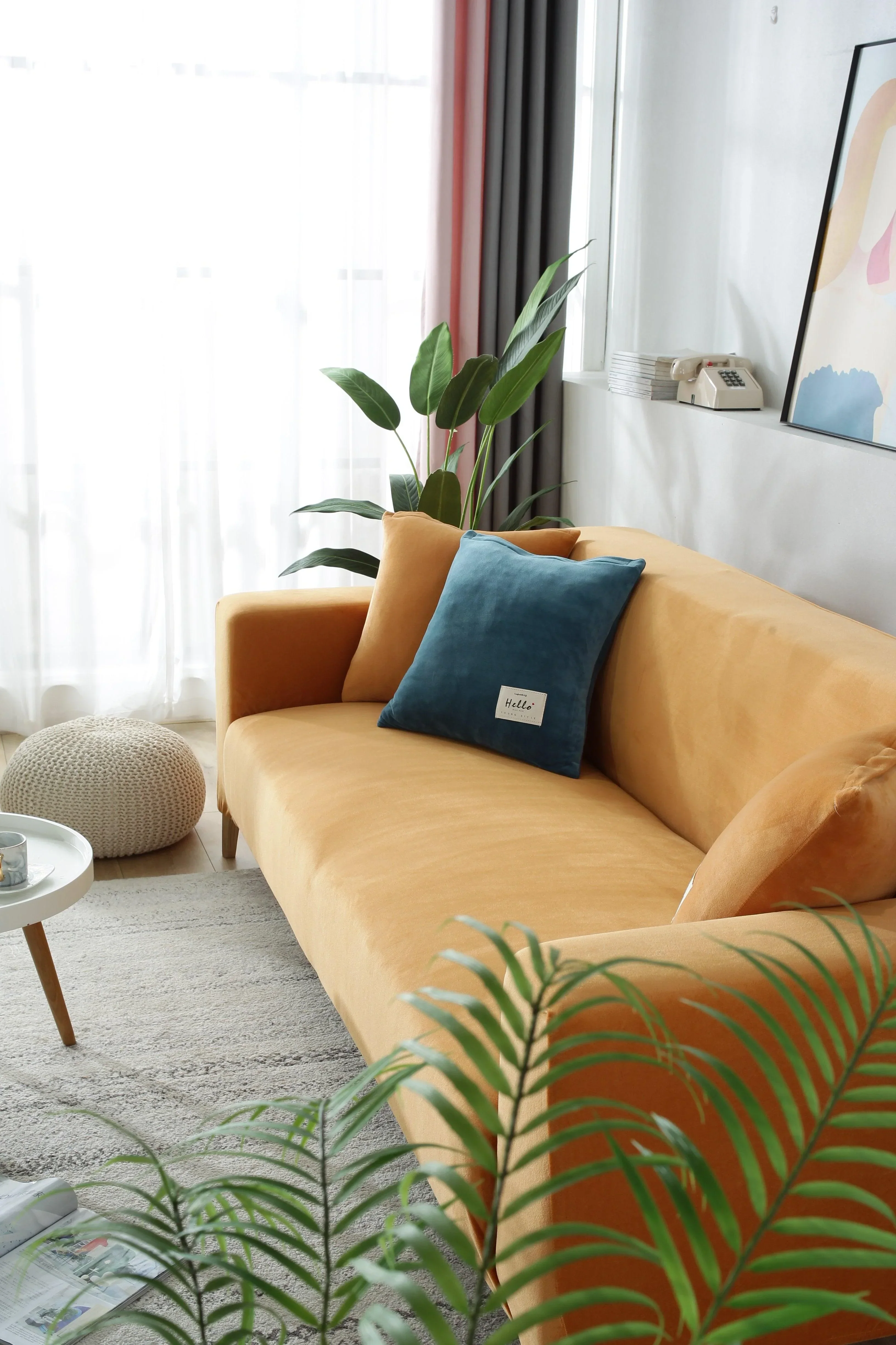 Sofa Cover - Velvet - Orange - Adaptable & Expandable - Image 8