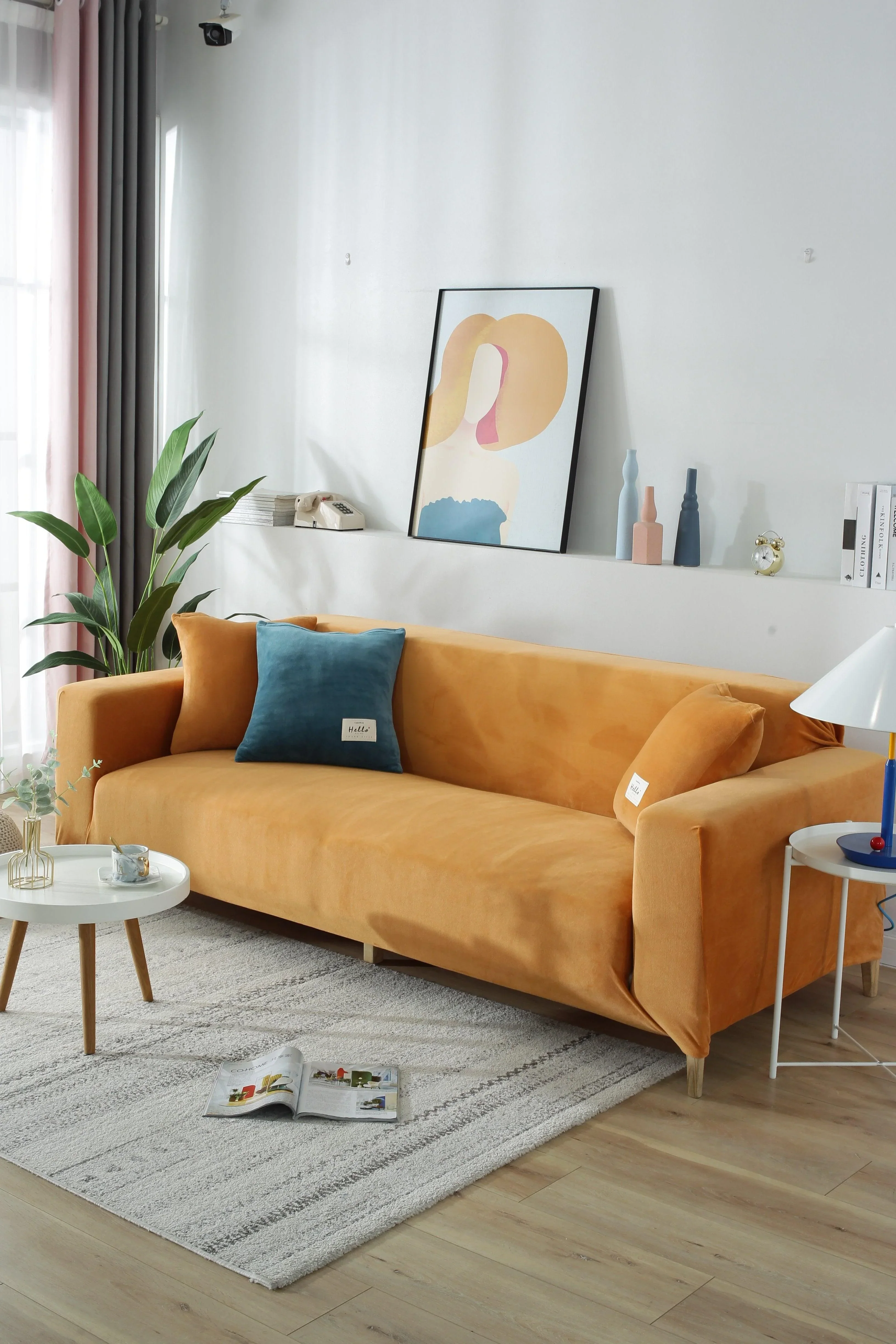 Sofa Cover - Velvet - Orange - Adaptable & Expandable - Image 9