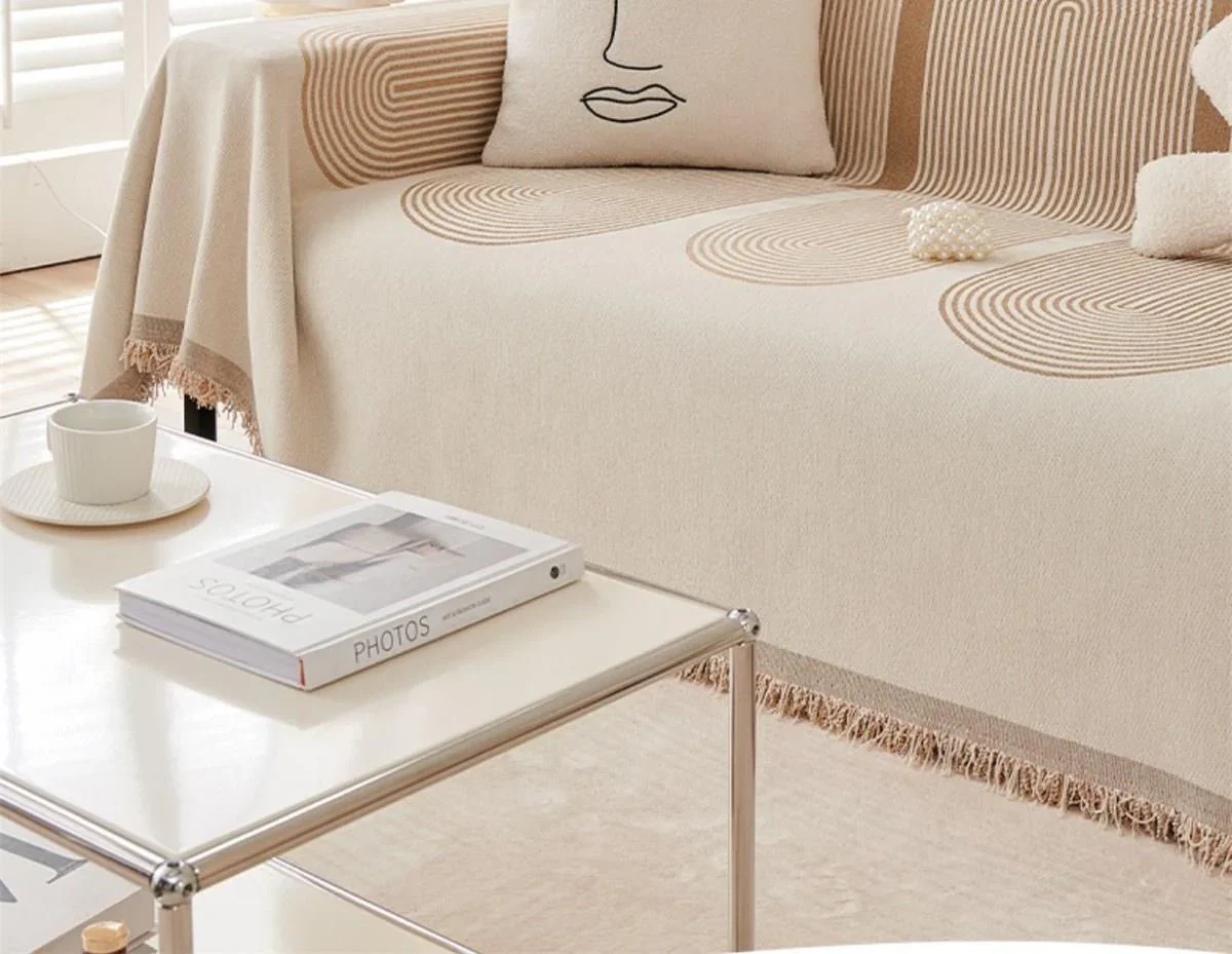 Sofa Throw -Sandy Tan - Soft Tassel Nordic Chenille - Image 3