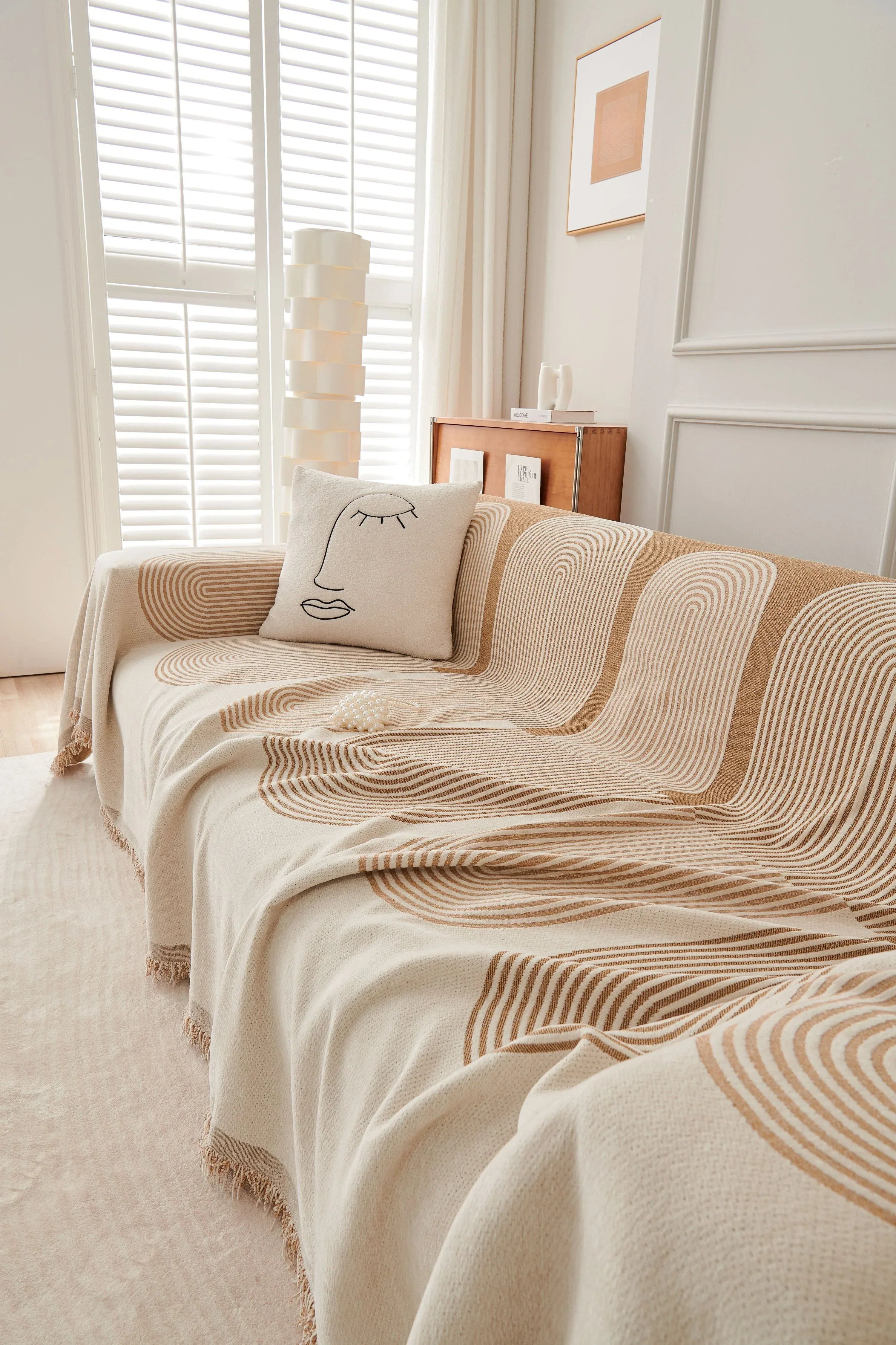Sofa Throw -Sandy Tan - Soft Tassel Nordic Chenille - Image 4