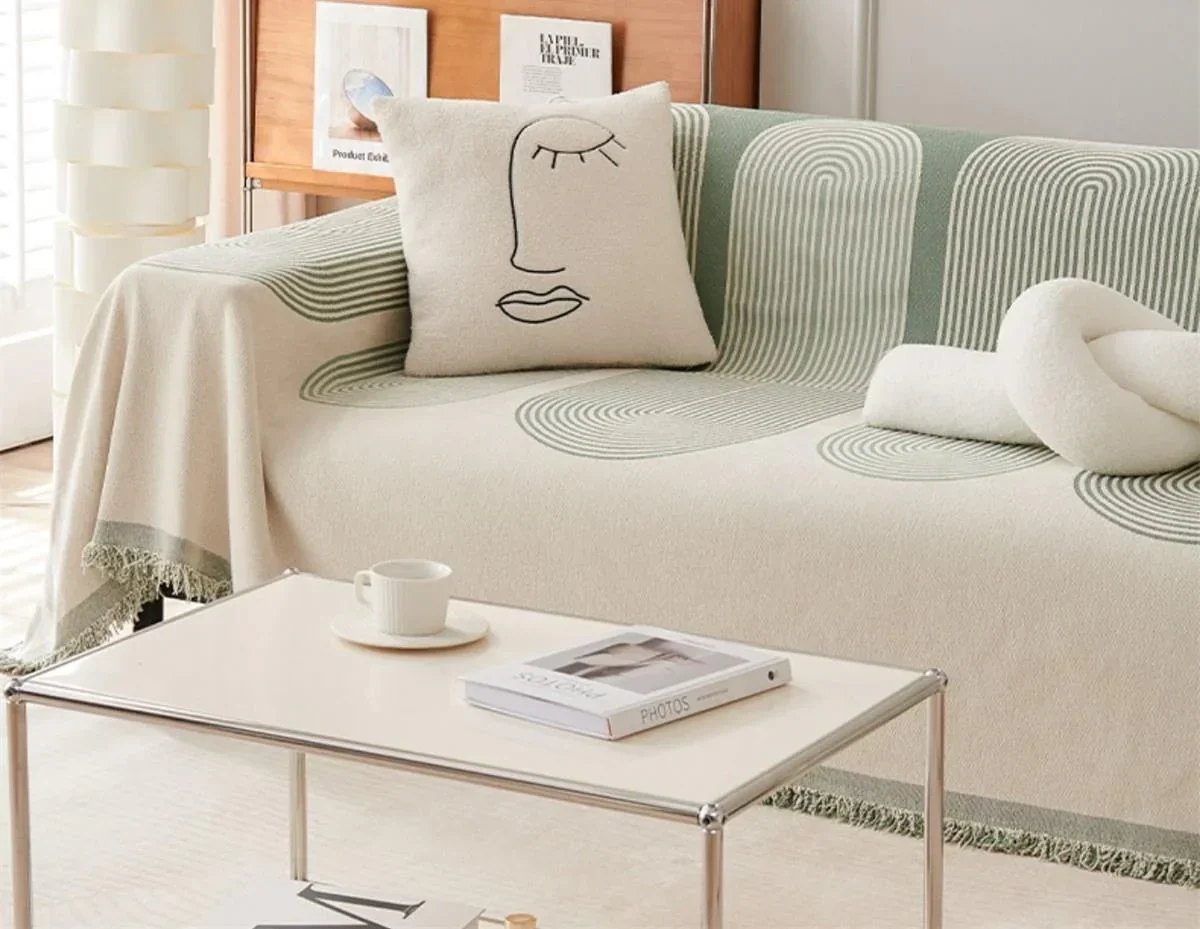 Sofa Throw - Pistachio Green - Soft Tassel Nordic Chenille - Image 3