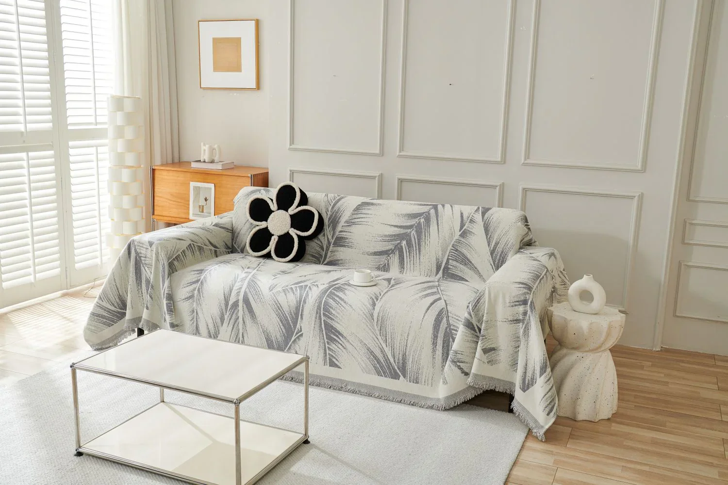 Sofa Throw - Yeluxe - Palm Gray - Image 2