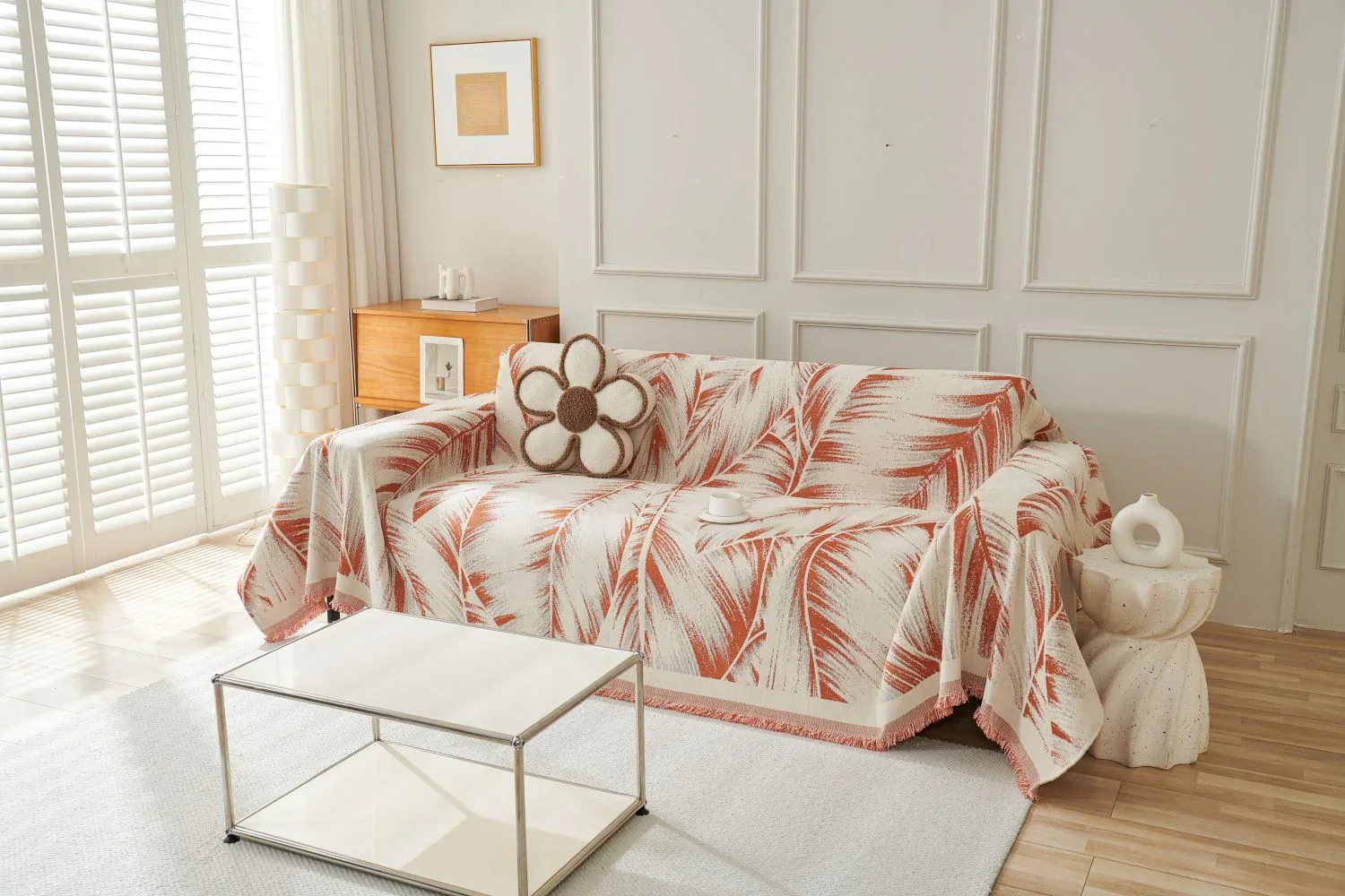 Sofa Throw - Yeluxe - Terracotta Palm - Image 3